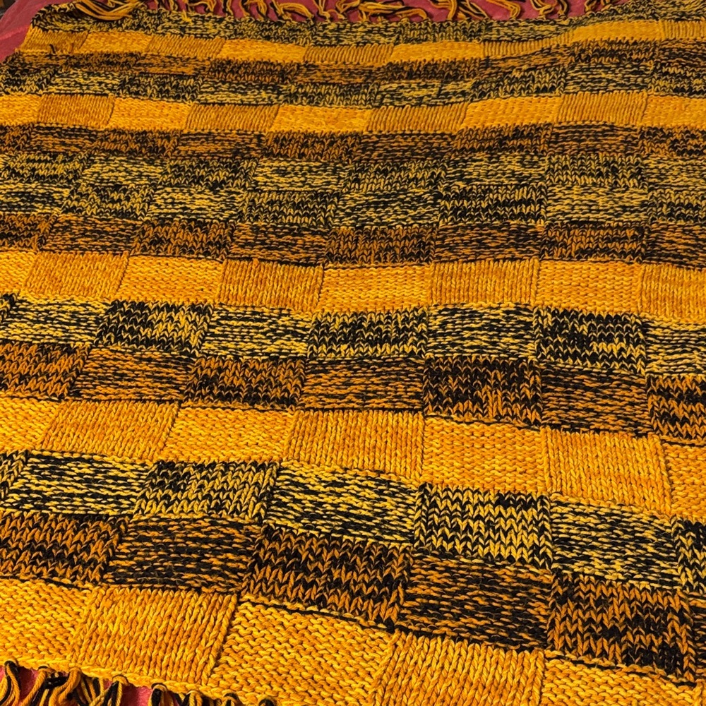 Handmade black & gold crocheted throw